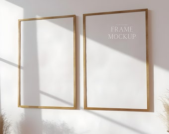 2 Frames Mockup - Minimal Living Room - Hard Sun Light Mockup - Wood Frame - PSD - ISO