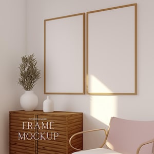 Maquete de impressão artística de duas molduras - Maquete minimalista do interior da sala - PSD - 24X36 - Objeto inteligente