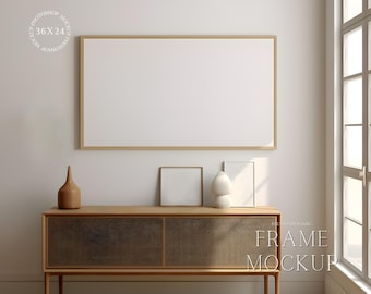 Horizontal Frame Mockup - Landscape Frame Mockup Frame Poster Art Display - Boho Minimal Interior - PSD - 36X24 - Smart Object