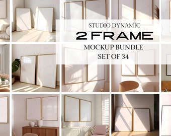 Set Of 34 Two Frame Mockup Bundle - Simple Modern Mockups - Art Display Poster Mockup - PSD - JPG -Smart Object