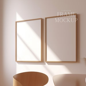 Double Frame Art Print Mockup - Wood Frame Mockup - Hard Sun Light Double Frame Mockup - PSD - ISO - Smart Object
