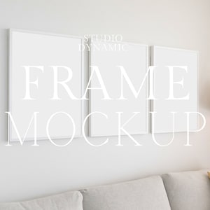 Modern 3 Frame Mockup - White Frame Mock ups - Interior Living Room Mockup - Soft Light Display - PSD