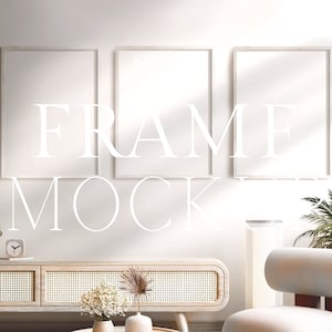 3 Frames Minimalist Mockup | Natural Light Mockup | JPEG PSD | Wood Frame Artwork Mockup | interior Mockup Frame | Living Room Mockup |