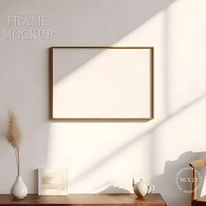 Single Horizontal Frame Boho Mockup - Natural Light Frame Minimal Interior Mockup - Horizontal Mockup - PSD - 36X27 (3:4) - Smart Object