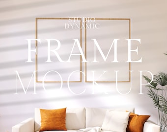 2 Frames Mockup, Living Room Mocup, Art Print Mockups, Gallery Wall Set Mockup, Simple Frame Mock-up, Minimal Mockups, Natural Light