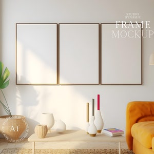 3 Frame Mockup - Set of 3 Frame - Colorful Living Room Mockup - Wood Frame Mockup - Frame Mockup - Frame Mock Up - PSD - ISO - Smart Object