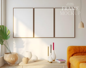 3 Frame Mockup - Set of 3 Frame - Colorful Living Room Mockup - Wood Frame Mockup - Frame Mockup - Frame Mock Up - PSD - ISO - Smart Object