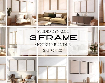 3 Frame Mockup Bundle - Set Of 22 - Modern Mockups - Art Display Poster Mockups - PSD - JPG - Smart Object
