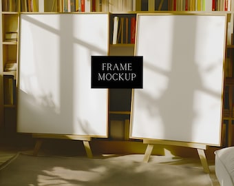 Duo Wood Frame Mockup In Living Room Interior - Photoshop Art Display Template - PSD - ISO - 27X36 - Smart Object