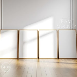 Minimal 4 Frame Mockup - Simple Art Display  - Gallery Wall Set Mockup - Natural Light - PSD - ISO - Smart Object Mockup