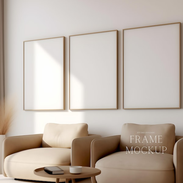 3 Frame Mockup  - Minimal Living Room Mockup  - PSD - 27X36 - Smart Object Mockup