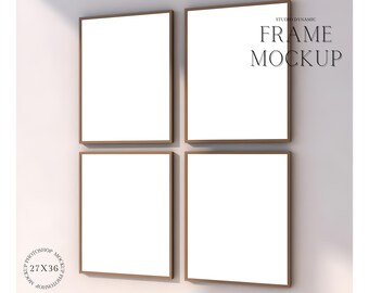 Maqueta de póster de primer plano de 4 fotogramas - Maqueta de póster vertical de cuatro fotogramas - Maqueta de fotograma simple - ISO - PSD - Maqueta de objeto inteligente