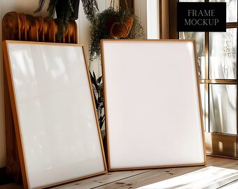 2 Wood Frame Mockup - Interior Frame Mockup - Photoshop Art Display Template - Duo Frame Showcase - PSD - ISO - 27X36 - Smart Object