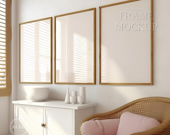 3 Frame Poster Mockup - Artwork Mockup - Glass Reflection Mockup - ISO - PSD - Smart Object Mockup
