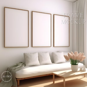 3 Frame Mockuo Home Interior- Frame Mockup Set Of 3 - Living Room Mockup - PSD - ISO - Smart Object Mockup