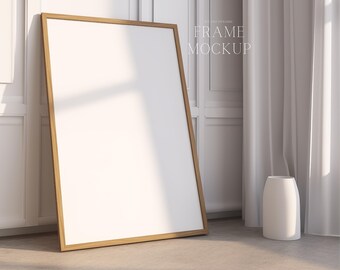 Realistic Vertical Frame Single Frame Mockup - Natural Light Mockup - Wooden Frame - PSD - ISO - Smart object