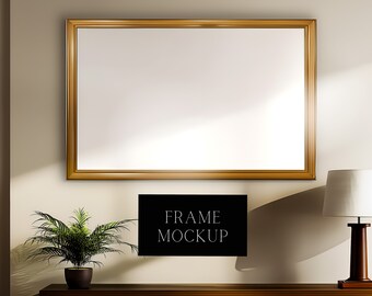 Horizontal Frame On Floor Mockup - Landscape Mockup - In Living Room Interior - Natural Light - PSD - 36X24 - Digital Download