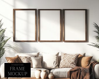 3 Frame Boho Style Mockup - Boho Interior mockup - Vertical Frame Poster Mockup - Three Wood Frames Mockup - PSD - ISO - Smart Object