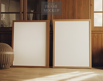 2 Frame Mockup - Wood Frame Mockup - Ambiente Light Double Frame Mockup - PSD - 27X36 - Smart Object