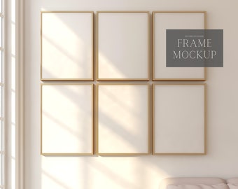 6 Frame Mockup - SunLight Wooden Frame  - Wall Art Mockup- PSD - 27X36 - Smart Object