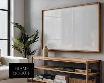 Large Horizontal Frame Mockup Template - Modern Home Interior - Wood Mockup Frame - Landscape Frame Mockup - PSD - 36X27 - Smart Object