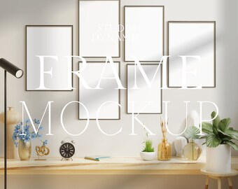6 Frames Mockup | Minimailst |  Drop Shadow | PSD | Minimal print wall Mock Up | Art Print gallery set mockup | Living Room Mockup |