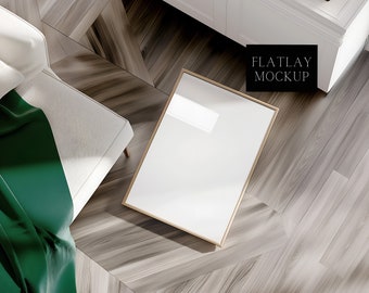 FlatLay Frame Art Display Mockup - Glass Reflection - Frame On Floor  - Digital Mockup Art Display - PSD - 24X36 - Smart Object
