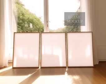 3 Frame Mockup - Glass Reflection - Living Room Mockup - PSD - ISO - Smart Object Mockup