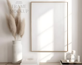 1 Frame Mock up -  Close up Wall Frame - Styled Mockup - Boho Home Decor Mockup - Minimalist Wall Art- PSD - 27X36 - Smart Object Mockup