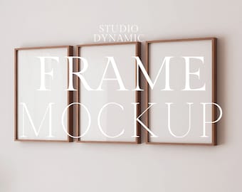 Modern Simplistic 3 Frame Mockup Scene - Wooden Frame Mockup -  Reflection -  Set of 3 Frame Mockup -  ISO - PSD - Smart Object