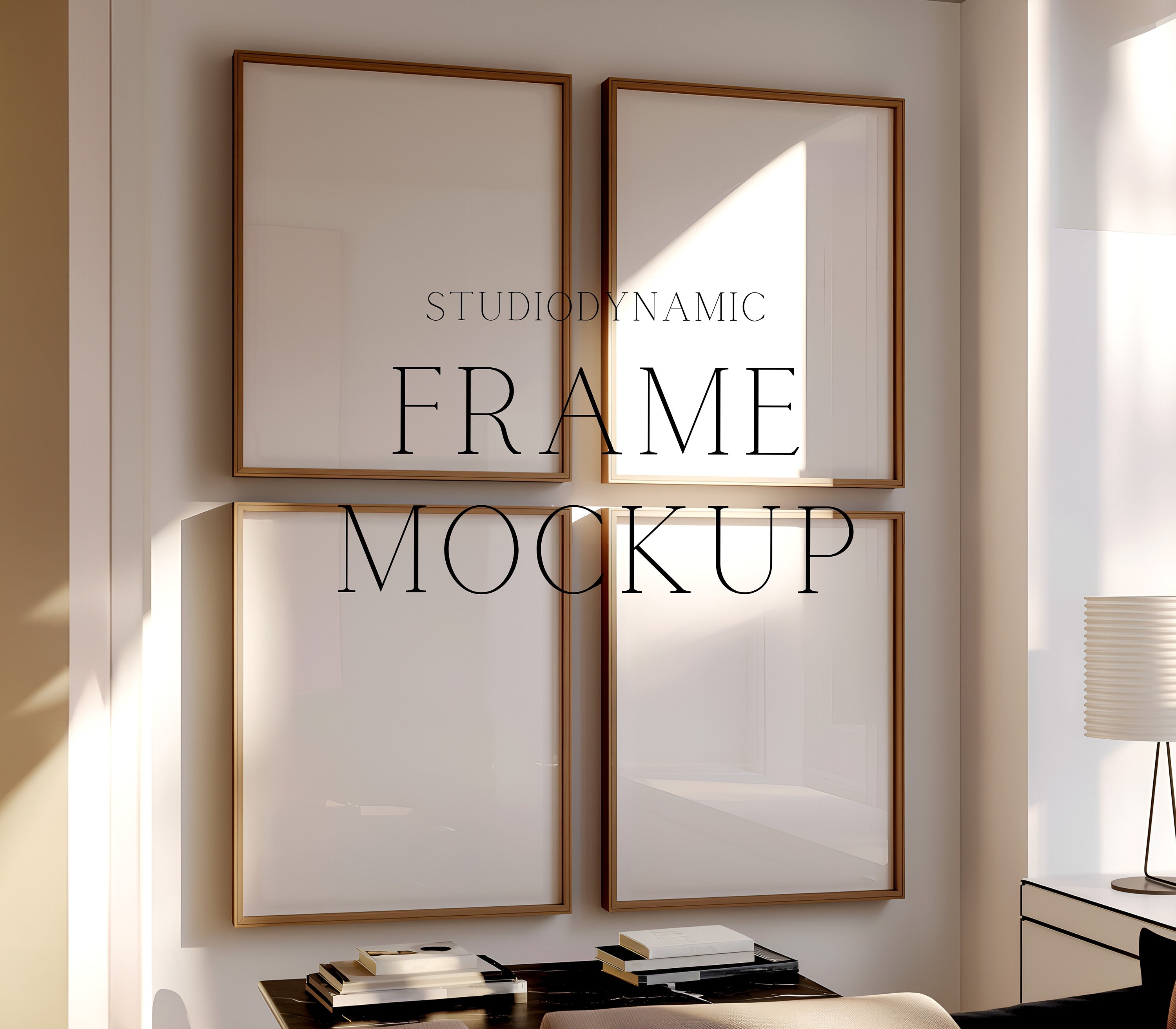 4 Frames Mockup - Glass Reflection Poster Set Mockup - Vertical Art Display Mockup - Picture Frame Mockup - PSD - 27X36 - Smart Object