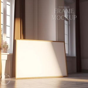 Horizontal Single Frame Mockup - Landscape Wooden Frame Mockup  Frame Poster - Modern Minimal Interior - PSD - 3:4 - Smart Object