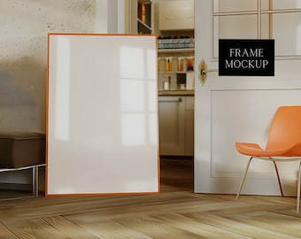 One Frames Mockup - Interior Mockup Scene -Thin Wooden Frames Mockup - Window Reflection - ISO - PSD - Smart Object