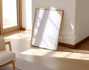 Single Frame On Floor Mockup - Natural Light Mockup - Wall Art Mockup - Poster Mockup - PSD - ISO - Smart Object Mockup