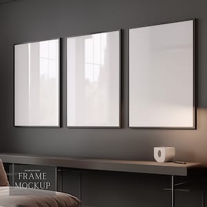 3er Bilderrahmen Mockup - Glas Reflection - Dunkler Hintergrund - Digitaldruck Mockup - PSD - ISO - Smart Objekt
