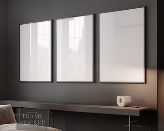 3 Frame Mockup - Glass Reflection - Dark Backround - Digital Print Mockup - PSD - ISO - Smart Object