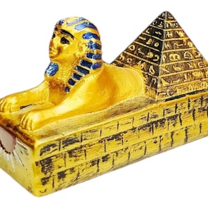 Golden Sphinx and Pyramid Statue, Royal Hand-painted Egyptian Souvenir, Mythical Creature Figurine, Office Desk Decor Gift, Collectible Art