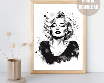 Marilyn Monroe Abstract Wall Art Printable, Marilyn Monroe Black and White Art, Minimalistic Marilyn Monroe Wall Art