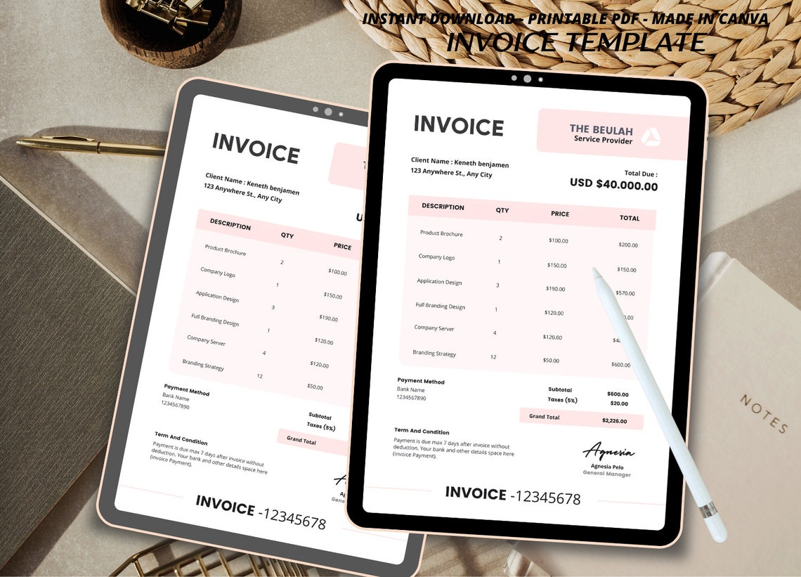 Cream Clean Business Invoice, Canva Invoice Template, Printable Business Invoice Template, Price ...