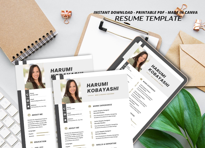 Minimalist Professional Resume Template, 2 Page Cv Template With Photo ...