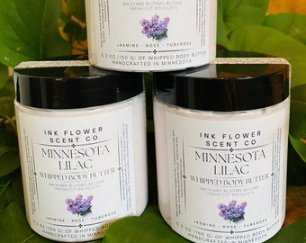 Minnesota Lilac Scent Moisturizing Whipped Body Butter, Skin Pampering, No Preservatives, Mostly Organic Ingredients, In 8 oz Jar, Gift idea