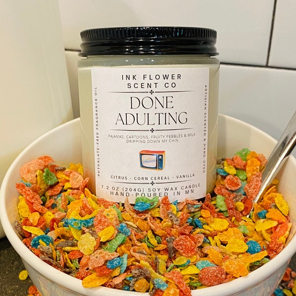 Done Adulting Scented Soy Wax Candle, Fruity Pebbles Cereal Scented Soy Candle, Fruity Scented Candle, Funny Graduation Gift Ideas, 8 oz Jar