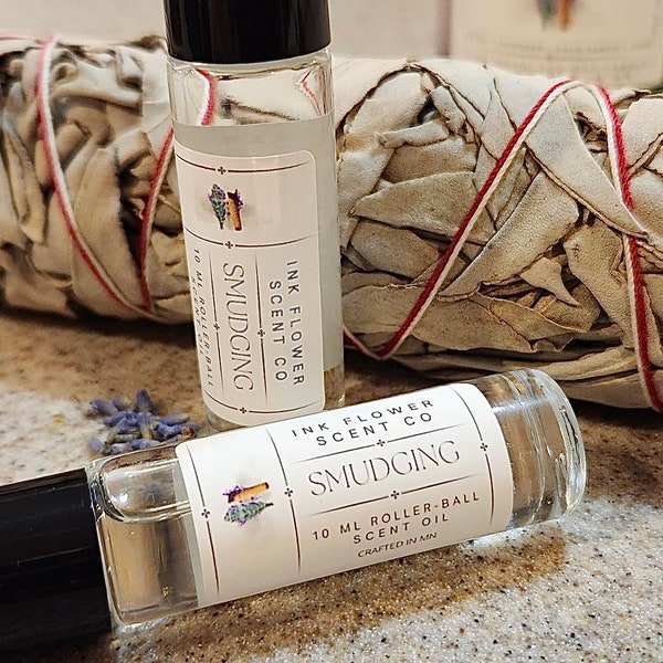 SMUDGING Sage Lavender Cedar Palo Santo Scented Rollerball Scent Oil | Cleanse Energy | Fractionated Coconut Oil Base 10 ml roller