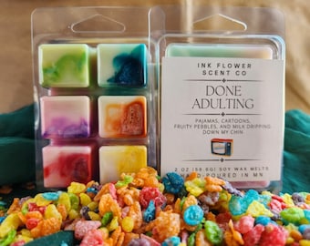 DONE ADULTING Scented Soy Wax Melts Tarts, Fruity Pebbles Cereal Scented Wax Melts, Funny Wax Melt Gift Ideas, Graduation Gift, 2 oz Size