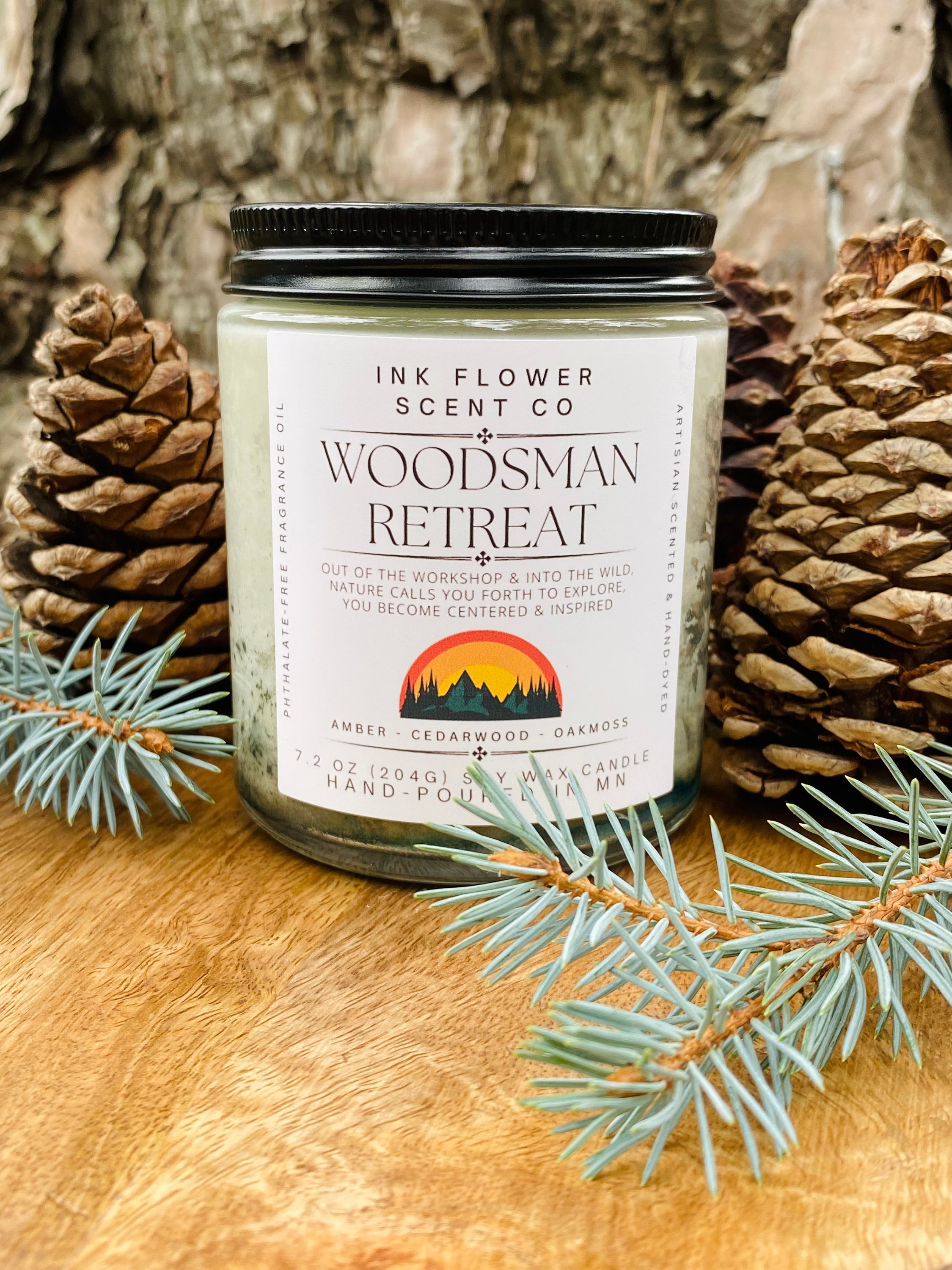 Woodsman Retreat Soy Wax 8 Oz Glass Jar Candle Man Cave or