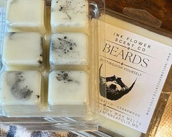 Beards Soy Wax Melts – Bergamot, Tobacco & Cedarwood Scent | Beard Theme Gift | Man Cave Home Fragrance | Perfect Man Cave Scent 2.5 oz