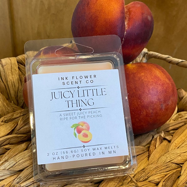 JUICY LITTLE THING Soy Wax Melts, Summer Scented Wax Melts Tarts, Fruity Scent, Peach Scented Wax Melt, Gift Ideas, Literary Gift, 2 oz Size