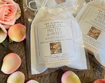 Pretty and Sweet Scented Sachet | Peach Rose Jasmine Scent | Soy Wax Drawer Sachet | Romantic Floral | Victorian Era | Gift Ideas