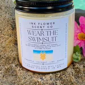 Wear the Swimsuit Soy Wax Candle | Summer Scented Candle | Body Positivity Gift | Beach Vibes | Indie Tropical Scent | Beach Babe Gift Ideas