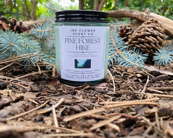 Pine Forest Hike Scented Soy Wax Candle | Spruce Scented Candle |  Forest Scented Nature Lover Gift Idea, Literary Gift, in 8 oz Glass Jar